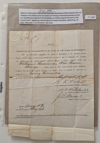 Original Civil War 1863 N.Y. Draft Naathaniel Hammons Cert. of Duty