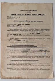 Historical Cuban Salsa Music Document Contract ANACAONA, 1959
