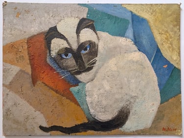 Vintage American Oil on Canvas/Board  with Cat Signed 1958