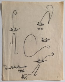 Cat Line Drawinsg Signed Monogram Paris Montmartre, 1962
