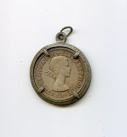 1959 Queen ElizabethHalf Penny Coin Silver Medallion