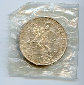 1968 Mexico XIX Olympic Games Aztec Ball Player 25 Pesos Silver Coin