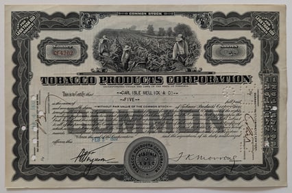 Original Common Stock Cert. Tobacco Products Corporation 5 Shares