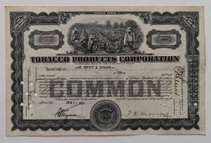 Original Common Stock Cert. Tobacco Products Corporation 5 Shares