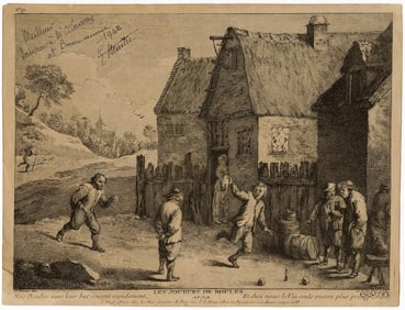 Original Engraving 18th C. Teniers Boules with History Provenance