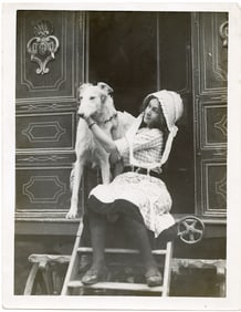Vintage Original Photo Girl with Her Dog Enjoying Caravane
