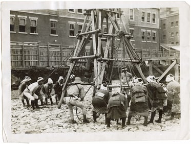 Vintage Original Photo Men & Women Pile Building in Japan