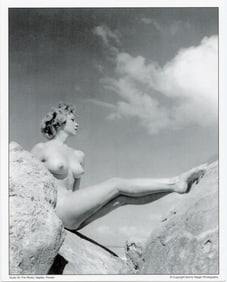 Original BUNNY YEAGER Pin-Up Litho Archives ON THE ROCKS