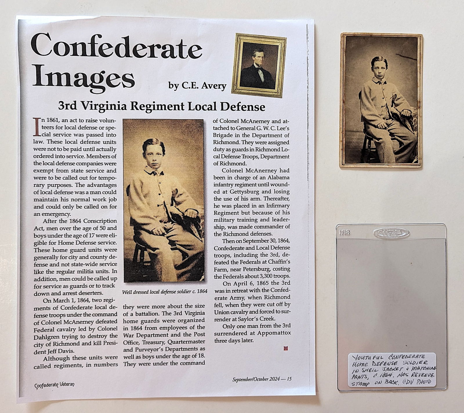 CDV Youghtful Confederate Home Defense Soldier, Revenue Stamp (1 of 5)