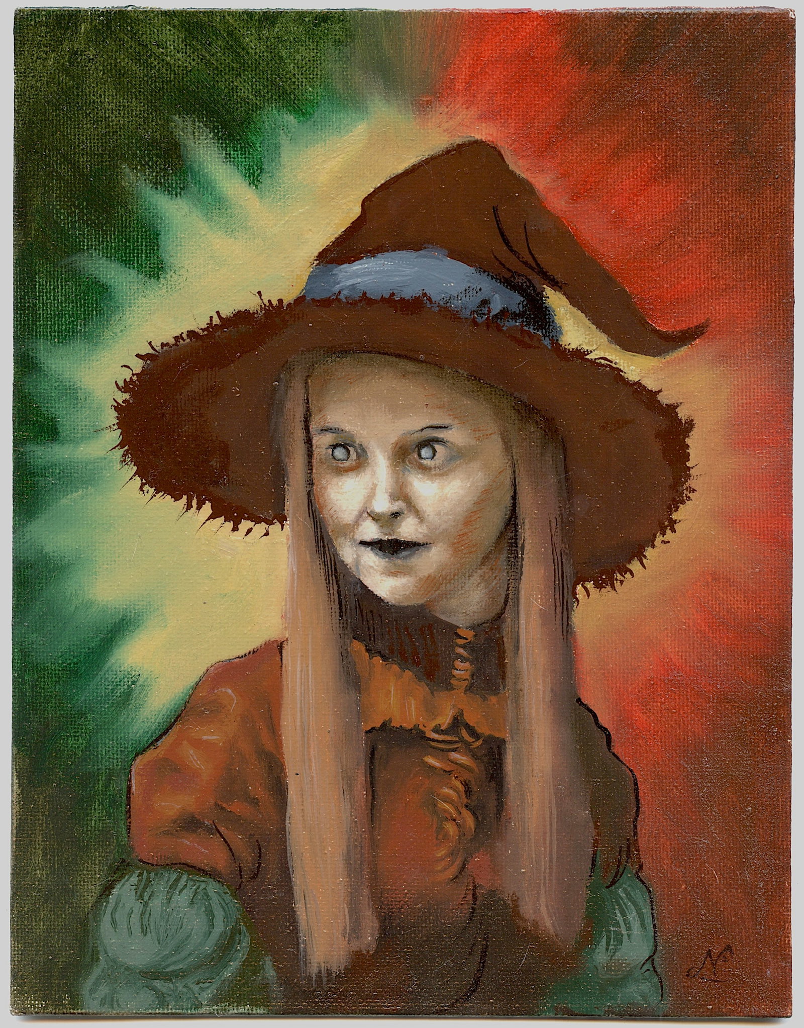 Original Art Halloween Painting NICOLAUS PINXIT Listed: Nicolaux is a prominent Colombian artist following and amphasizing drama and depth, the Renaissance techniques of tenebrism chiaroscuro artists like the Italian Caravaggio (1571 - 1610) and later the 