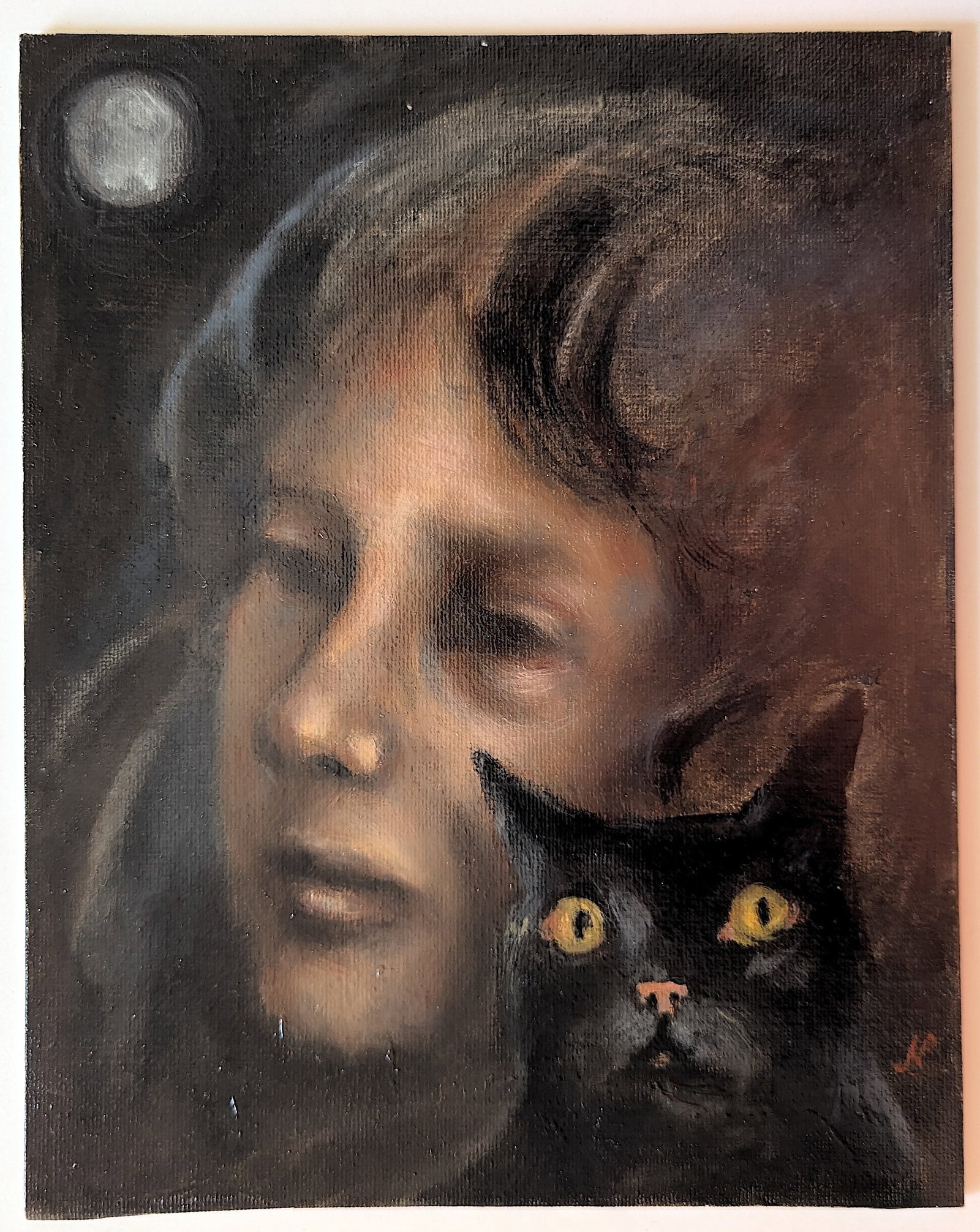 Original Art Halloween Painting NICOLAUS PINXIT Listed: Nicolaux is a prominent Colombian artist following and amphasizing drama and depth, the Renaissance techniques of tenebrism chiaroscuro artists like the Italian Caravaggio (1571 - 1610) and later the 