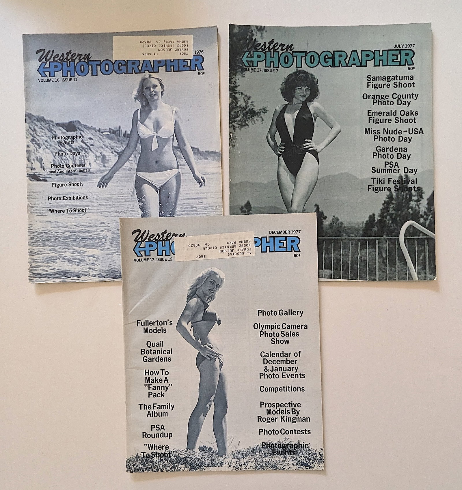 Set 3 Vintage Magazines WESTERN PHOTOGRAPHER, 1970s: This lot is coming from Bunny Yeager's estate/archives. Linnea Eleanor "Bunny" Yeager (March 13, 1929 - May 24, 2014) was an American photographer and pin-up model. She met Bettie Page in 1954, and to