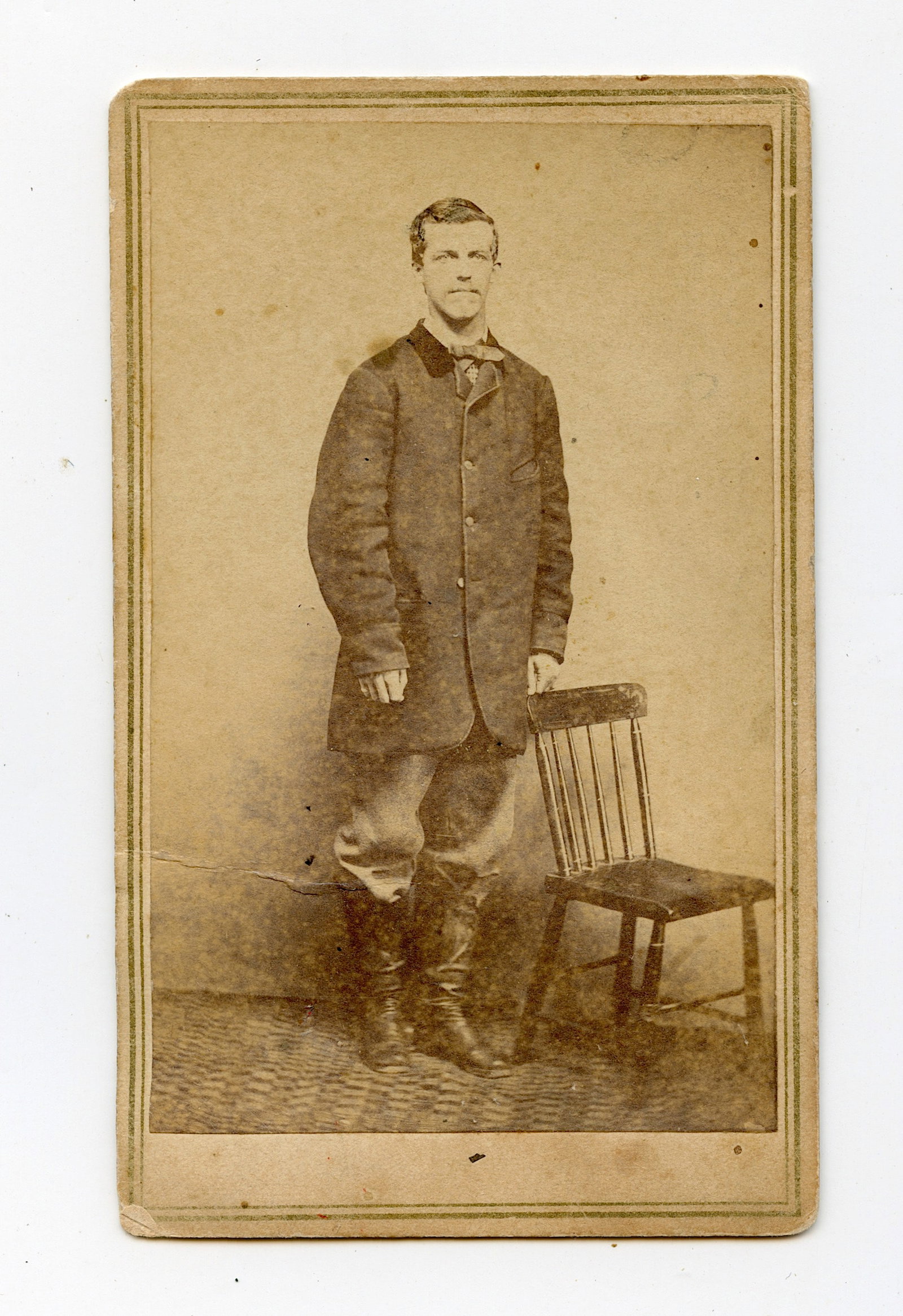 CDV of Union Calvary Man in Knee High Boots & Militia Sack Coat: The provenance of this lot is from a quality collector in Longview, Texas. Please see all the included images to read all related information. We have included quality scans to show it's actual condit
