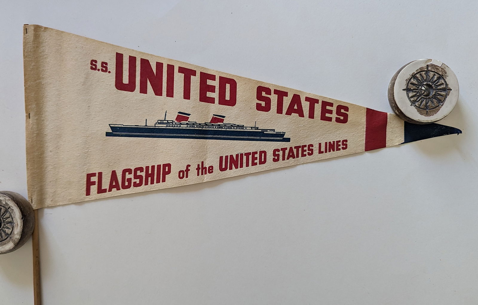 Orig. c1950 SS UNITED STATES Ship Felt Banner Pennant (1 of 2)