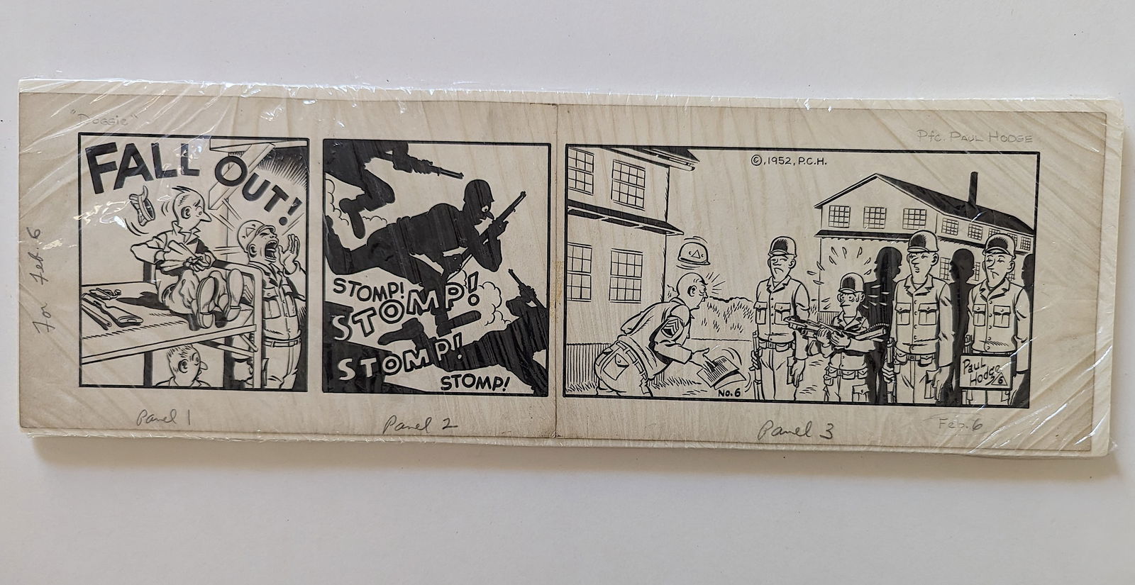 Original Comic Art Military Illustration DOGGIE  6" x 18", 1952 (1 of 3)