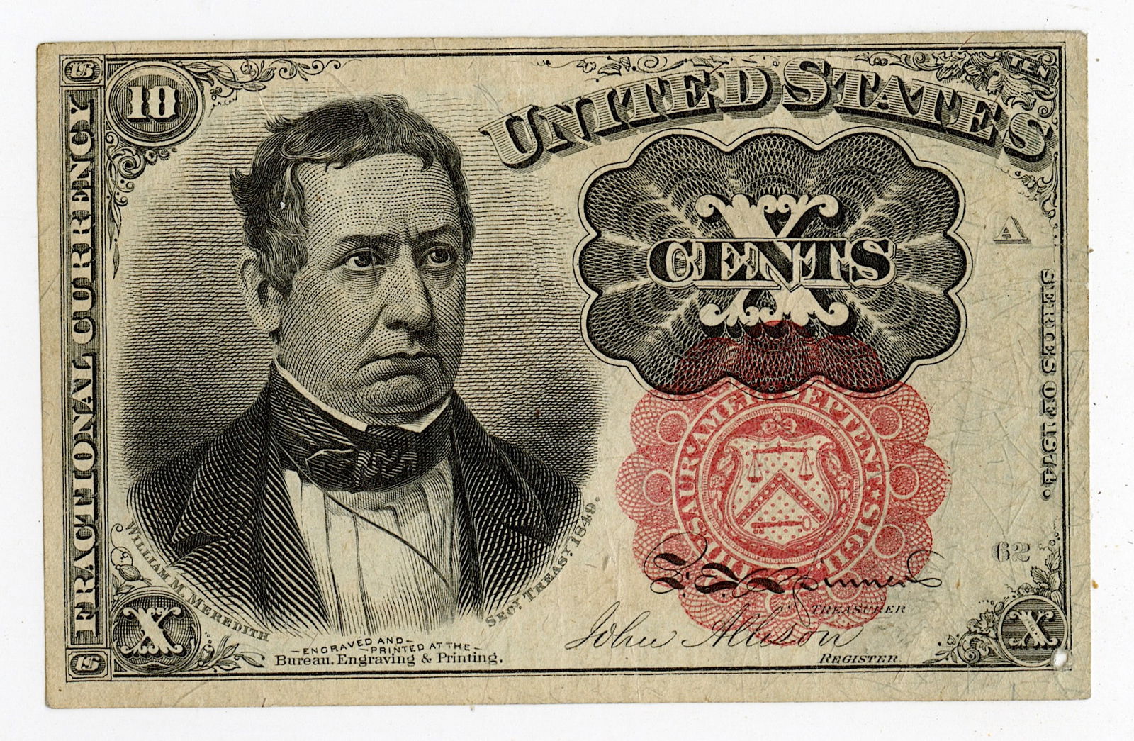1874–1876 10 Cents Fractional Currency Note (1 of 2)