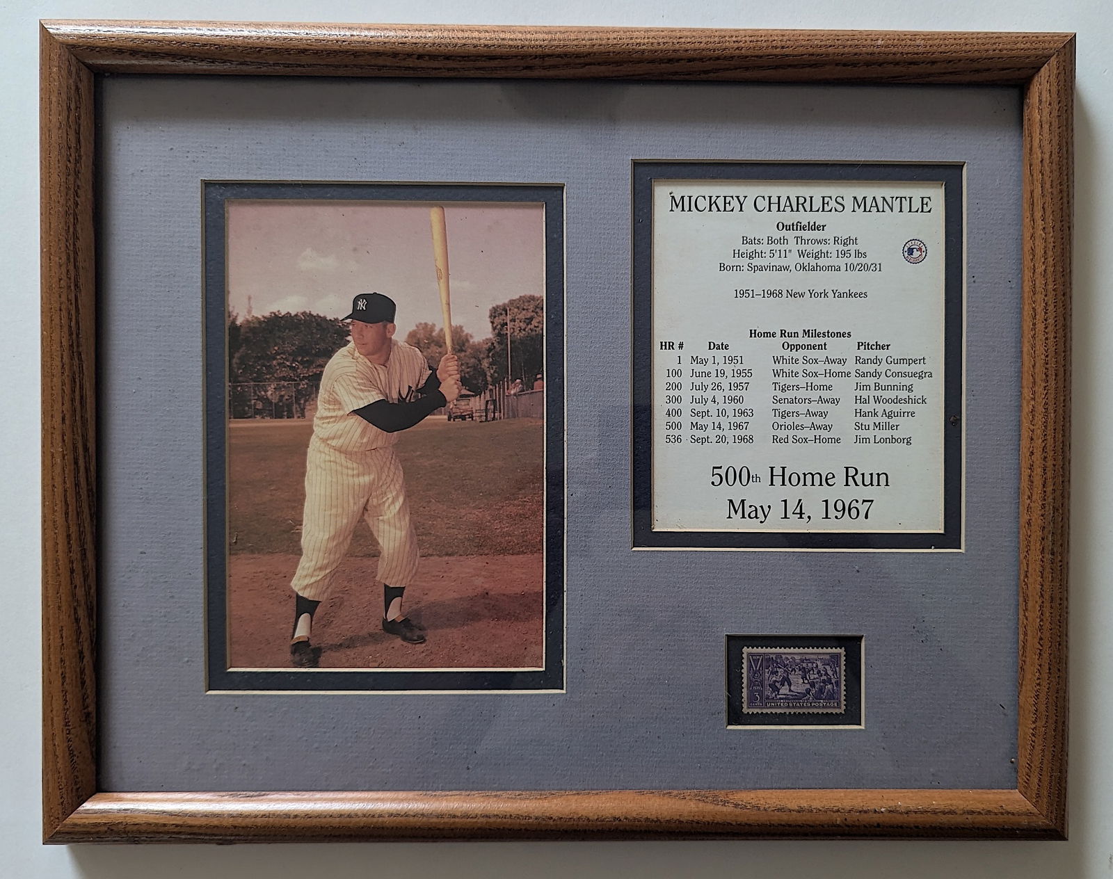 Vintage Wall Display Ephemera MICKEY CHARLES MANTLE (1 of 2)