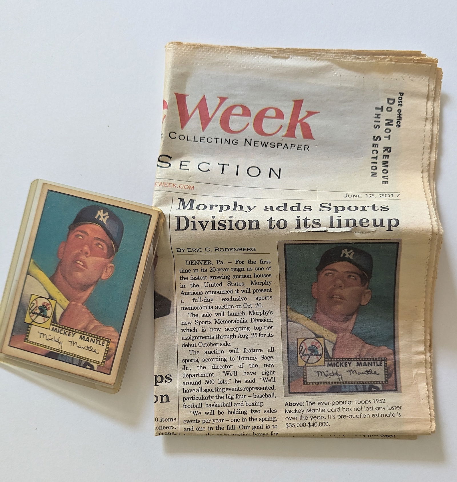 Mickey Mantle Baseball Card with Antique Week  Newspaper, 2017 (1 of 4)