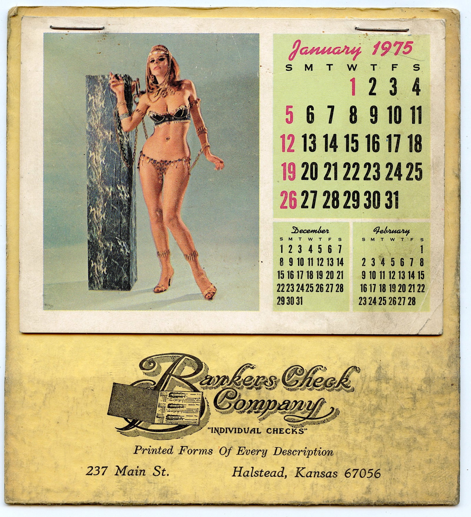 Vintage Pin Up Calendar 1975 Bankers Check Company, Kansas: Provenance from a deceased collector in South Florida. We have included quality images to show it's actual condition. This lot is located in Boca Raton, Fl and its shipment will be made directly by Ar