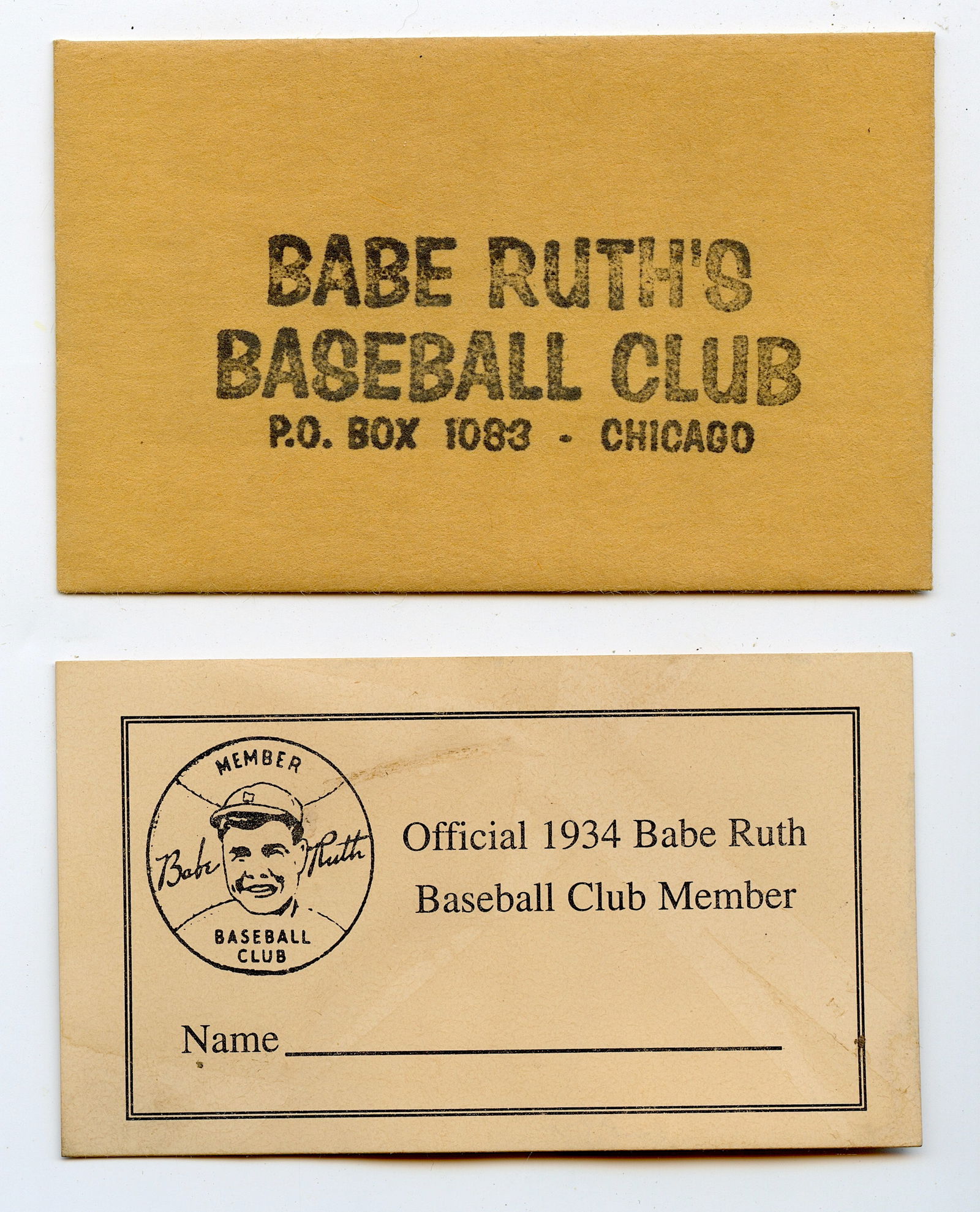 Scarce 1934 BABE RUTH Baseball Club Membership Card (1 of 2)