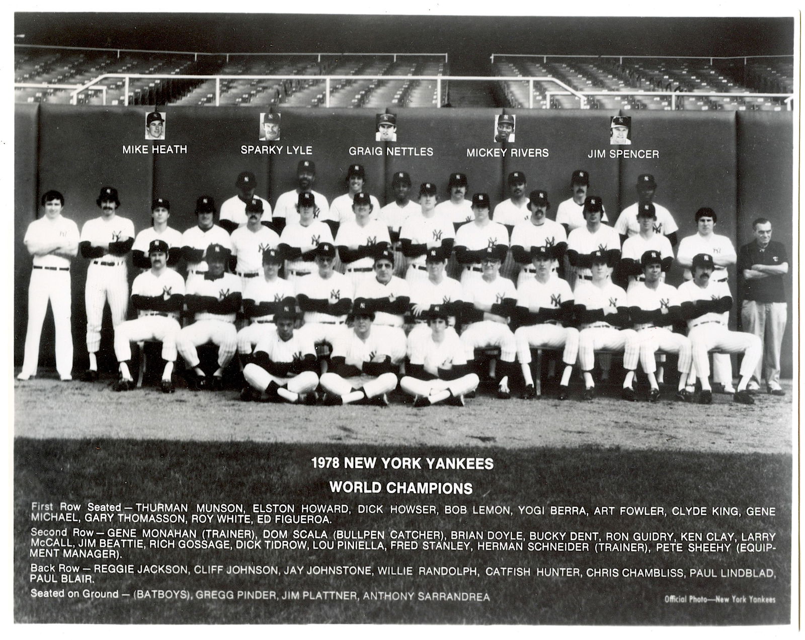 Type IV Gelatin Photo 1978 NY YANKEES World Champions Baseball (1 of 2)