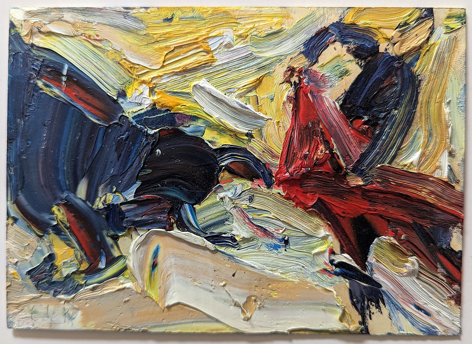 Vintage Abstract Oil on Card Study Bull Fight Unsigned: This artwork is in the manner or after Elaine de Kooning.The provenance of this lot is from a quality collector in Palm Beach.The dimensions are Approx. 5" x 7". We have included quality scans to show
