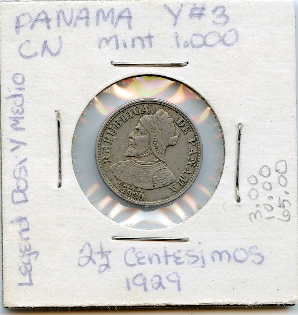 Collectors Circulated Coin Panama 2 1/2 Centesimos 1929 (1 of 2)