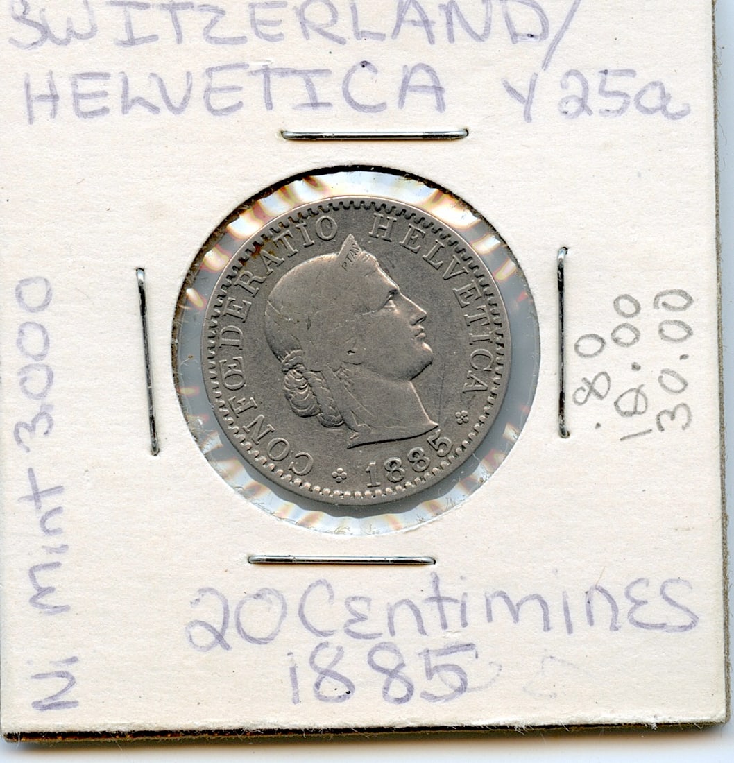 Collectors Circulated Coin Switzerland 20 cents 1885: Provenance from a deceased Collector in South Florida. We have included quality images to show it's actual condition. This lot is located in Boca Raton, Fl and its shipment will be made directly by Ar