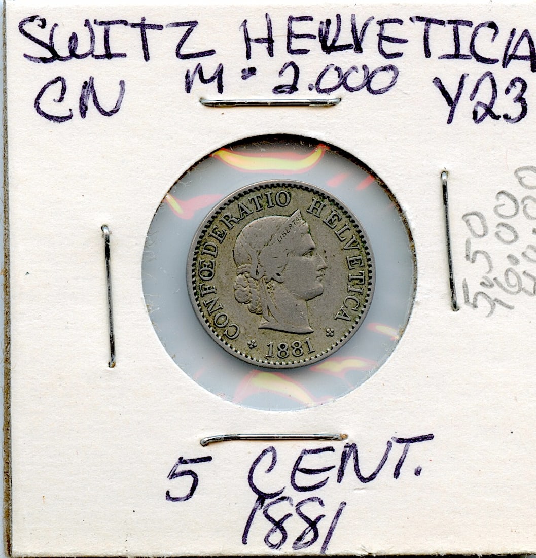 Collectors Circulated Coin Switzerland 5 cents 1881: Provenance from a deceased Collector in South Florida. We have included quality images to show it's actual condition. This lot is located in Boca Raton, Fl and its shipment will be made directly by Ar