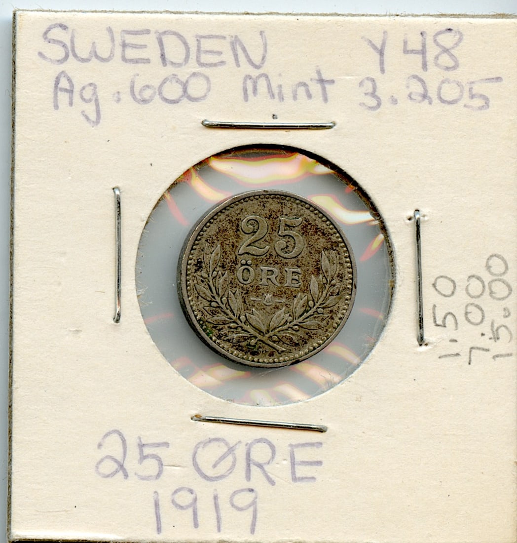 Collectors Circulated Coin Sweden 25 Ore 1919: Provenance from a deceased Collector in South Florida. We have included quality images to show it's actual condition. This lot is located in Boca Raton, Fl and its shipment will be made directly by Ar