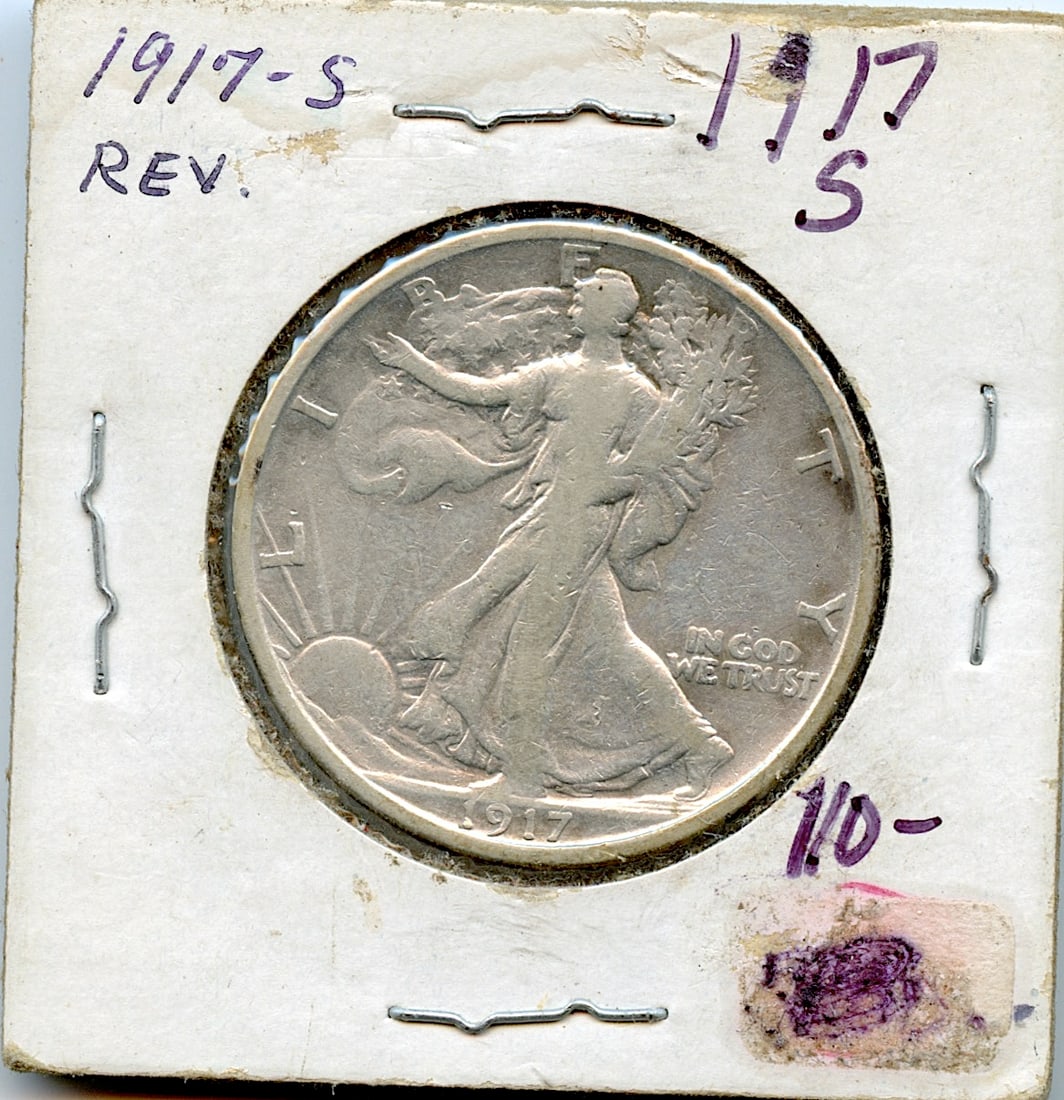 Collectors Circulated Coin US Walking Liberty Half Dollar 1917 S (1 of 2)