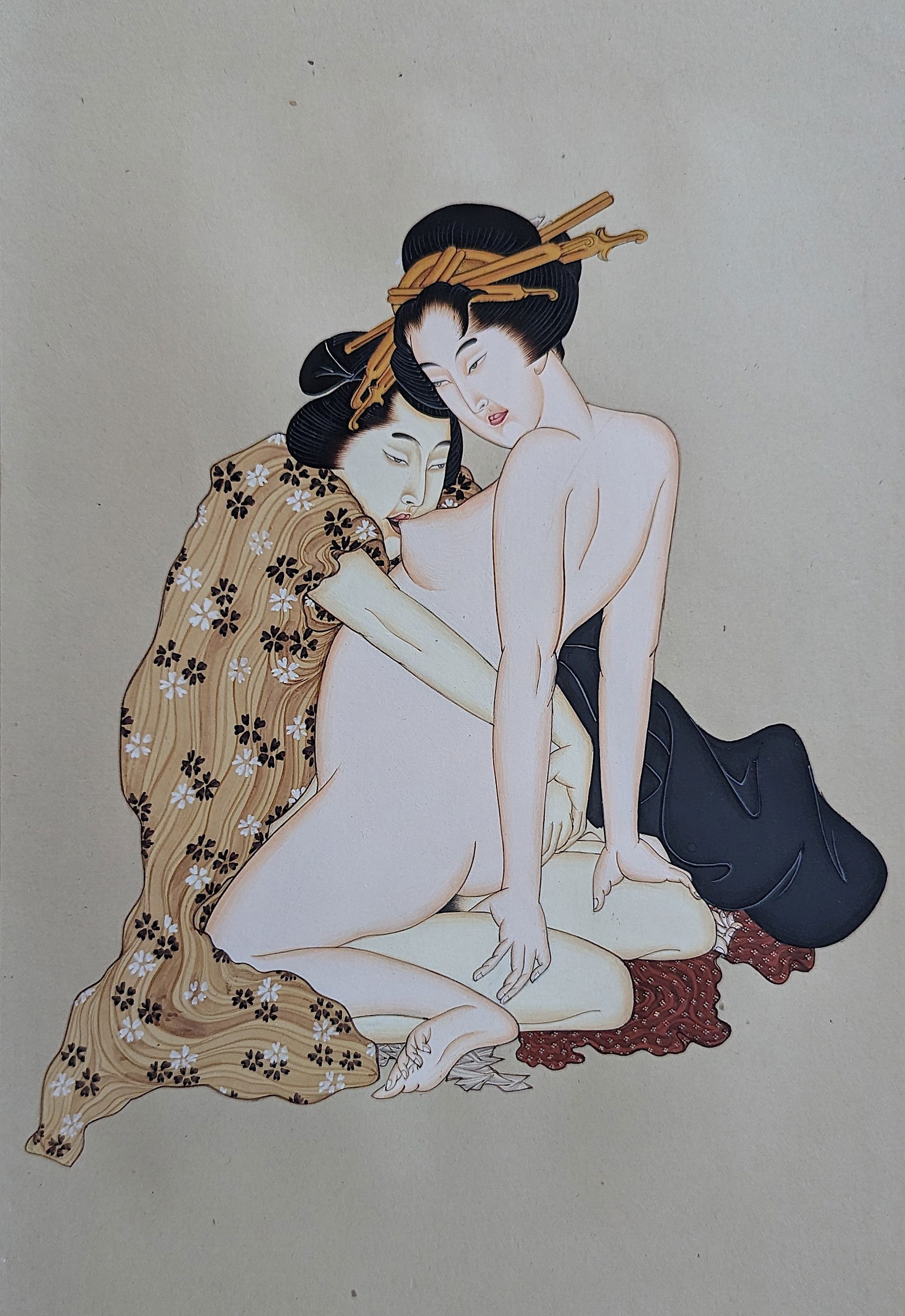 Vintage Original Hand Painted Japanese Shunga Art (1 of 3)