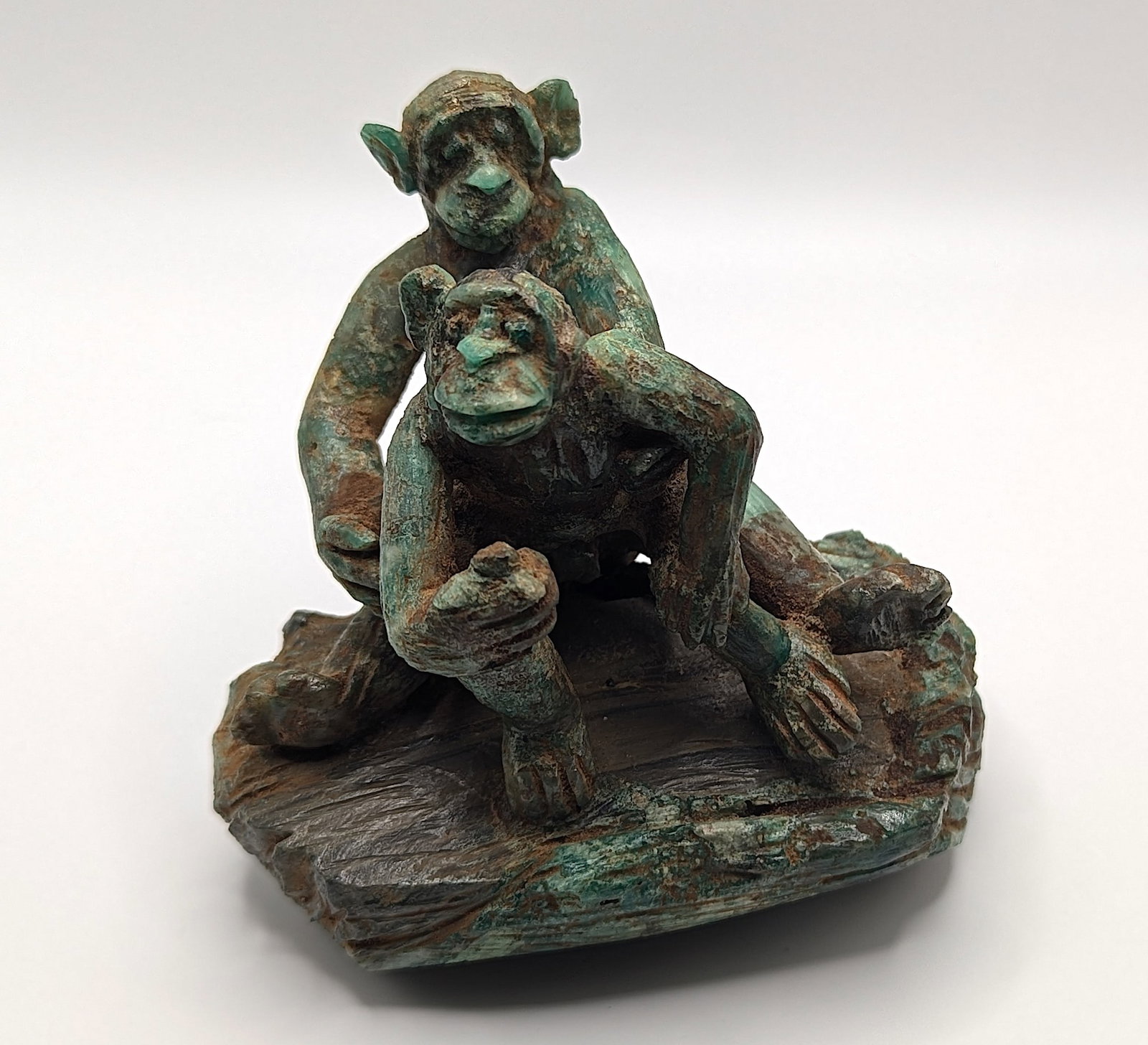 Pre-Colombian Design Rough Stone Emerald Erotic Monkey Sculpture: Erotic rough stone carved sculpture with erotic pre-colombian design. We have attached quality images to show its actual condition. The dimensions are Approx. 4.25" high (small variances can occur). T
