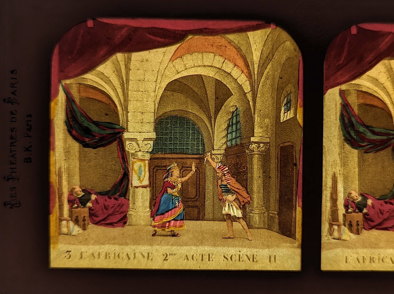 Antique French 19th C. Hold To Light Tissue Stereoview: FRENCH TISSUE PARIS THEATRE SCENE FROM 19th. C., EXTREMELY RARE STEREOVIEW IN THIS CONDITION!! This stereoviews is original from the epoch, 1860s . Provenance, from a collector in London, UK. These st
