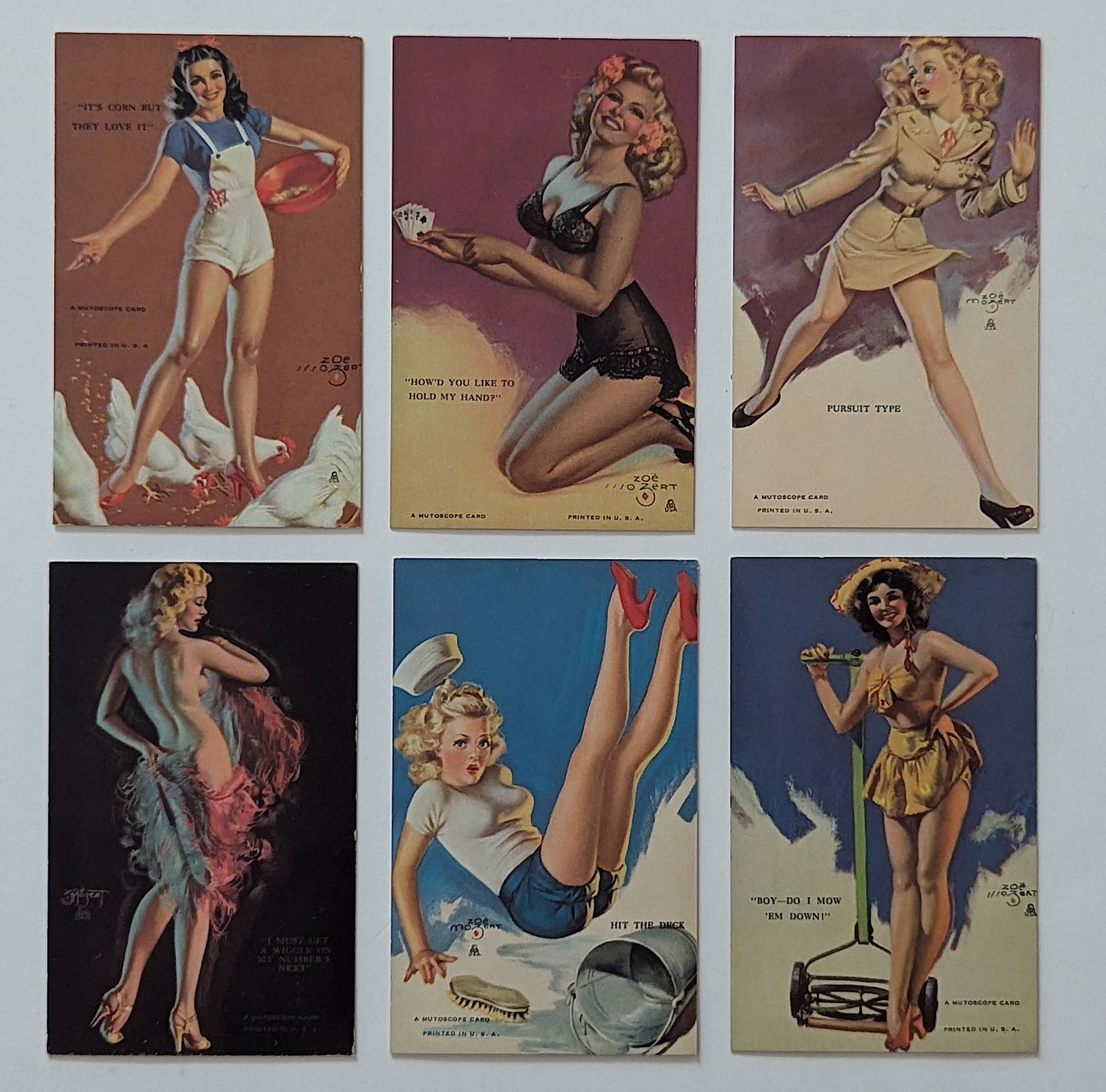 Vintage Set 6 Color Pin-Up Mutoscope Cards 3.25" x 5.25" c1950s (1 of 3)