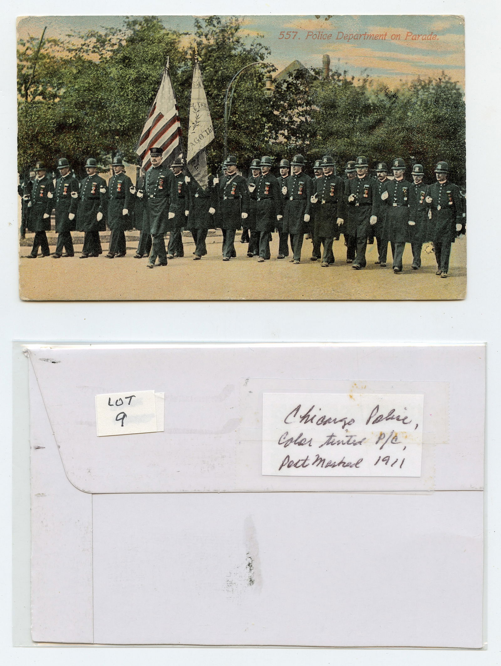 PC Chicago Police Color Tinted Post Marked 1911: The provenance of this lot is from a quality collector in Longview, Texas. Please, watch all the included images to review it's condition and a complete description. We have included quality scans to