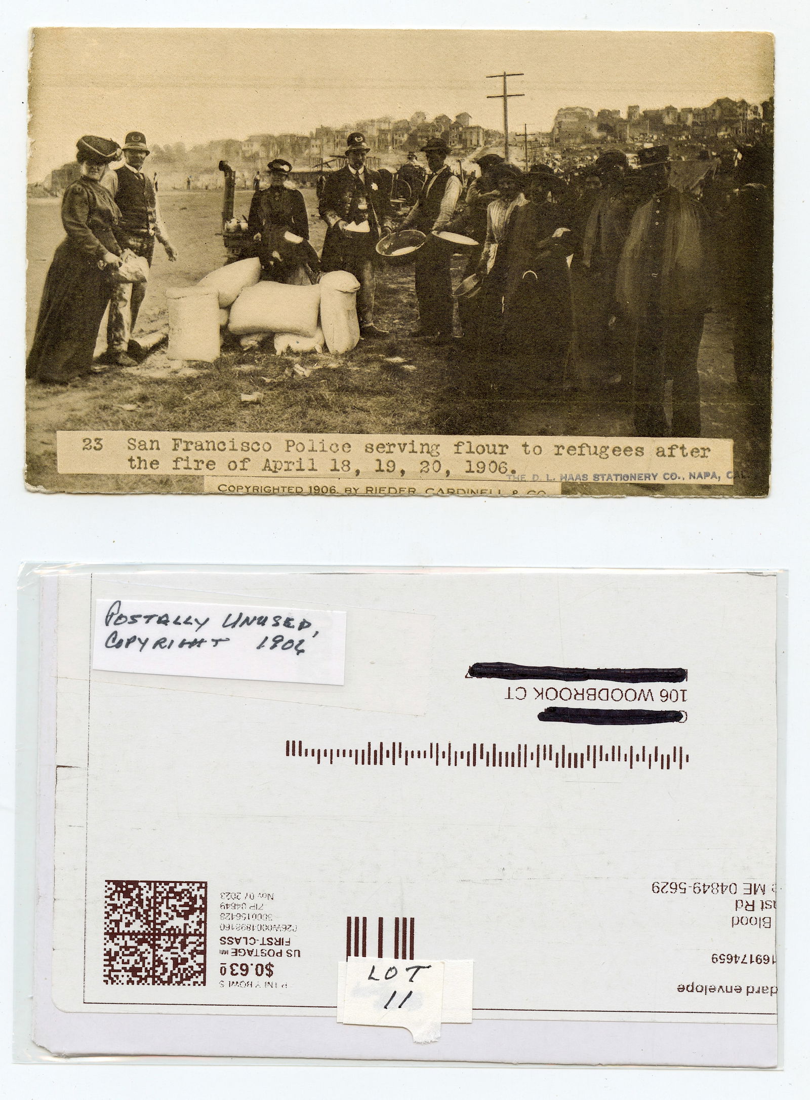 Rare PC San Francisco CA Police Serving Refugees, 1906: The provenance of this lot is from a quality collector in Longview, Texas. Please, watch all the included images to review it's condition and a complete description. We have included quality scans to