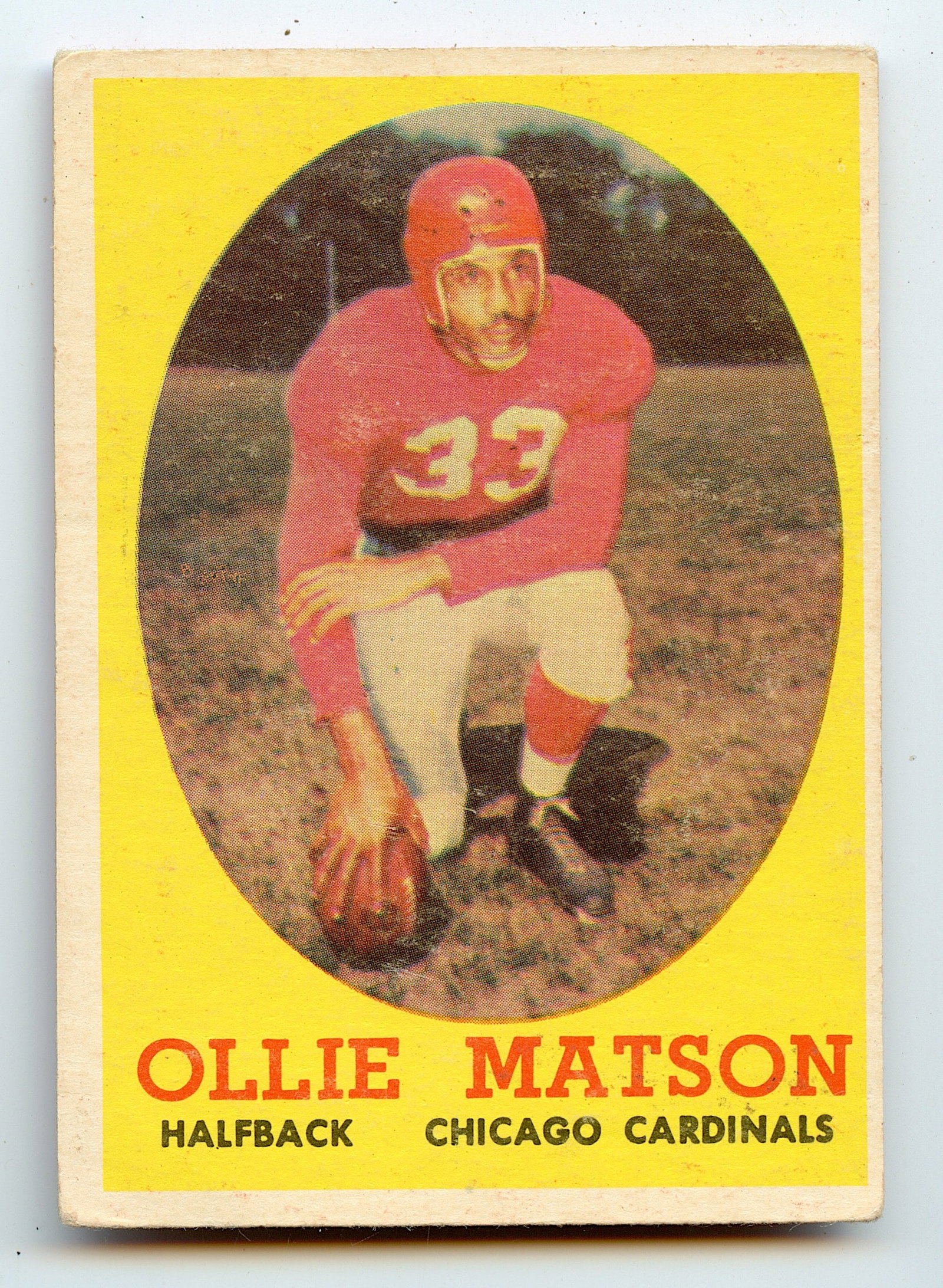 1958 Topps Football Card #127 Ollie Matson-Chicago Cardinals: Vintage Sports Card with provenance from a PBC Collector. We have included quality scans to show it's actual condition. This lot is located in Boca Raton, Fl and its shipment will be made directly by 