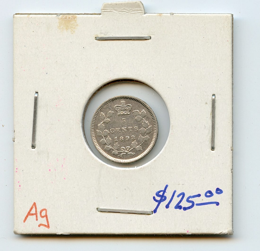 Coin Collectors 1893 Canada 5 Cents Silver VGC (1 of 2)