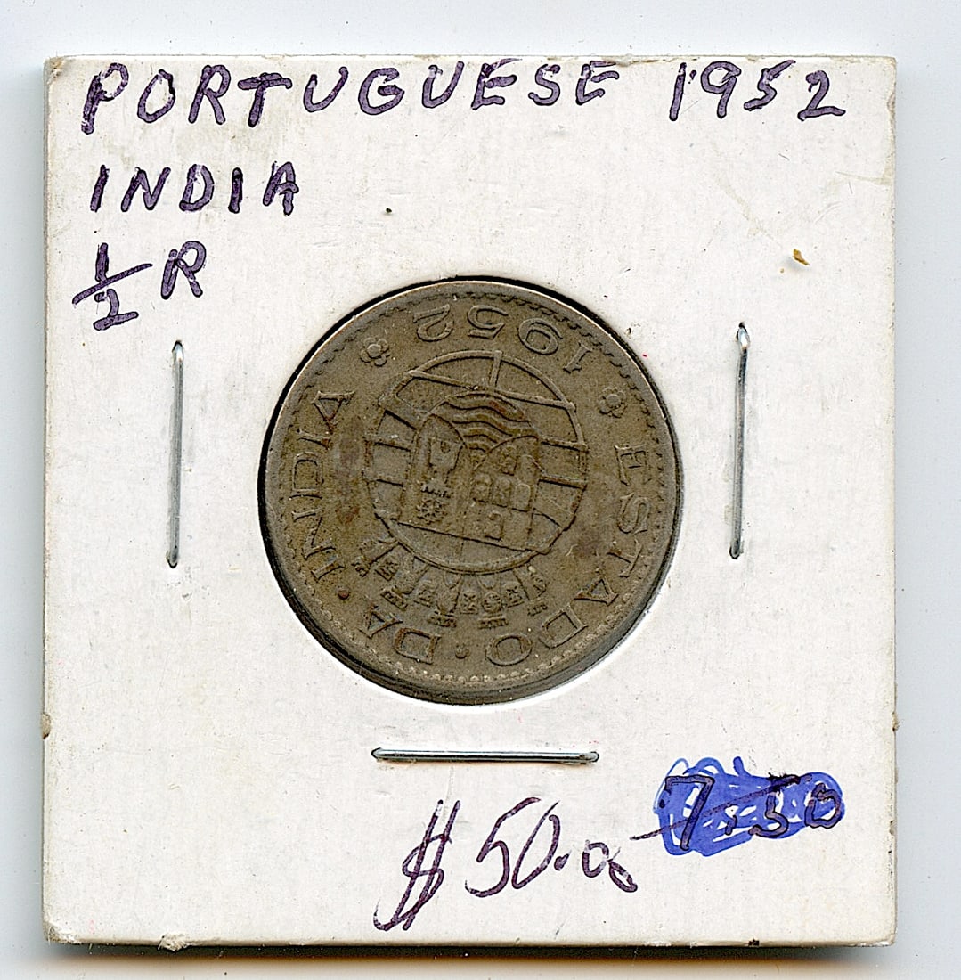 Coin Collectors 1952 Portuguese India 1/2 Rupia: This coin is from the estate of deceased collector in South Florida. We have included quality images to show it's actual condition. This lot is located in Boca Raton, Fl and its shipment will be made 