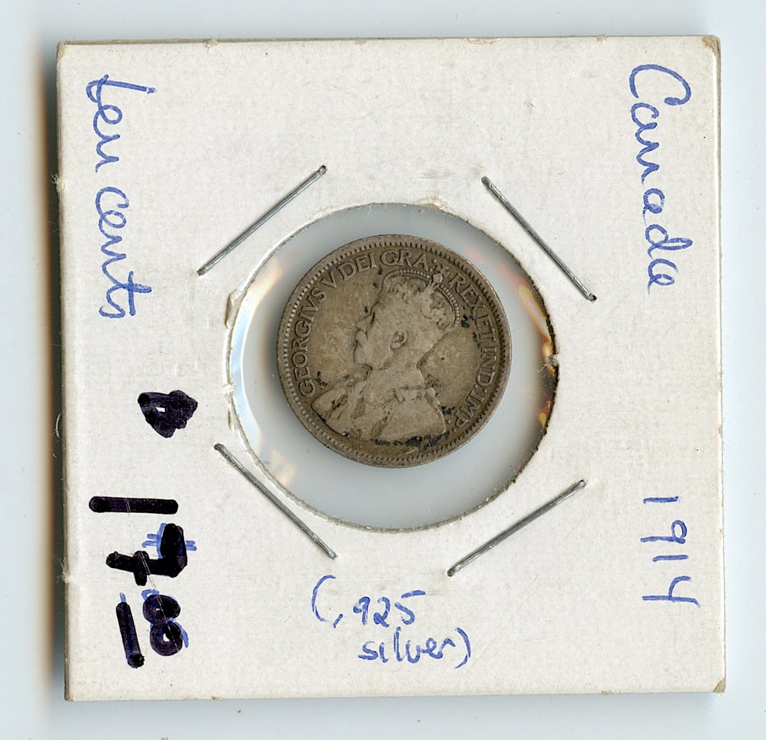 Coin Collectors 1914 Canada 10 Cents Silver: This coin is from the estate of deceased collector in South Florida. We have included quality images to show it's actual condition. This lot is located in Boca Raton, Fl and its shipment will be made 