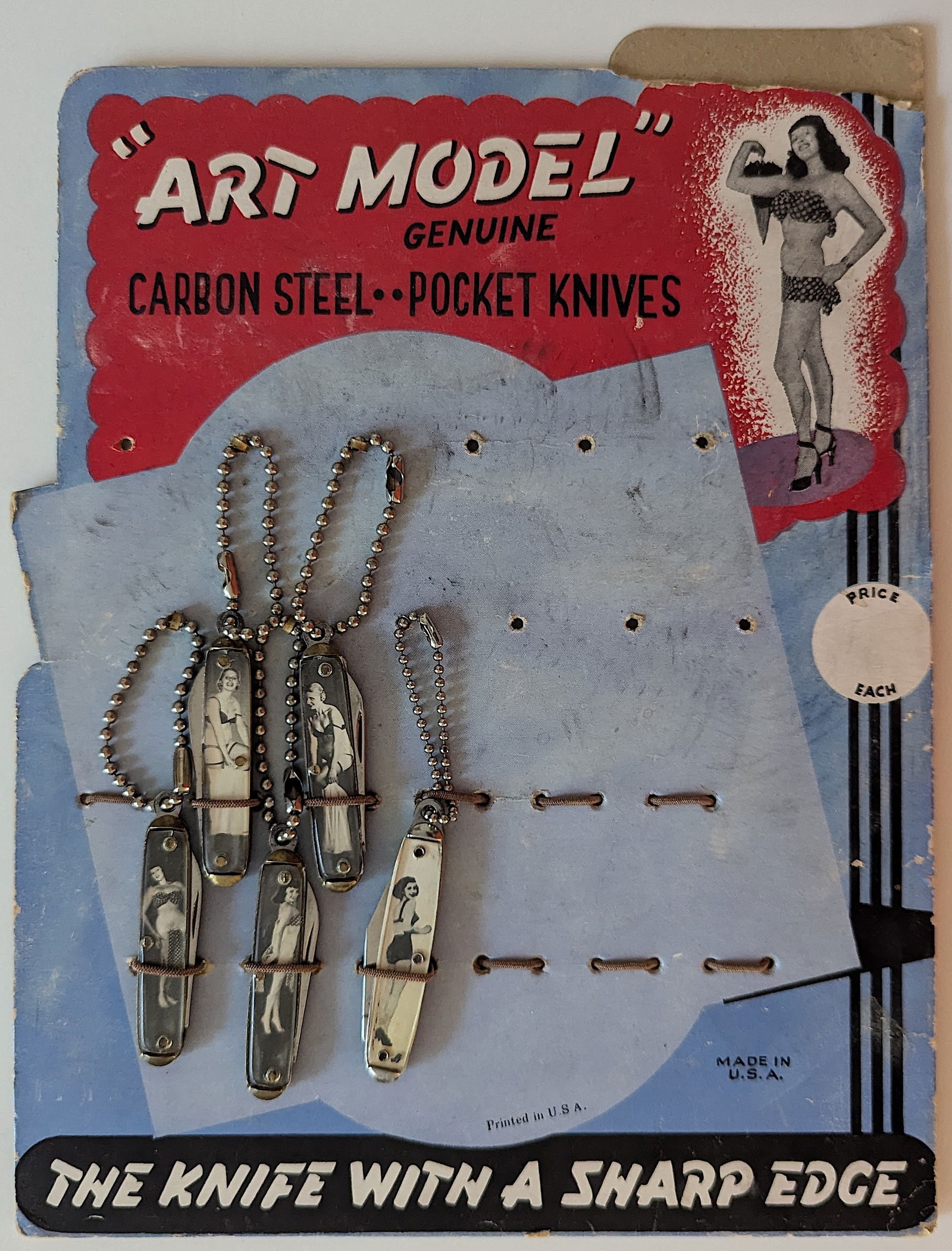 Rare Vintage 1950s Pin Up Art Model Pocket Knives Store Display (1 of 4)