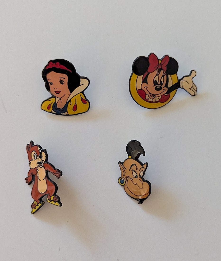 Vintage 1980s Set 4 Disney Pins Made in Germany: This lot is coming from the estate of a collector in Palm Beach. The dimensions are Approx. 7" x 5.5". This lot is located in Boca Raton, Fl and its shipment will be made directly by Artelisted. Shipp