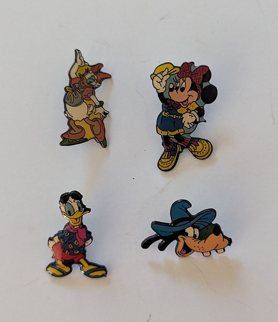 Vintage 1980s Set 4 Disney Pins Made in Germany: This lot is coming from the estate of a collector in Palm Beach. The dimensions are Approx. 7" x 5.5". This lot is located in Boca Raton, Fl and its shipment will be made directly by Artelisted. Shipp