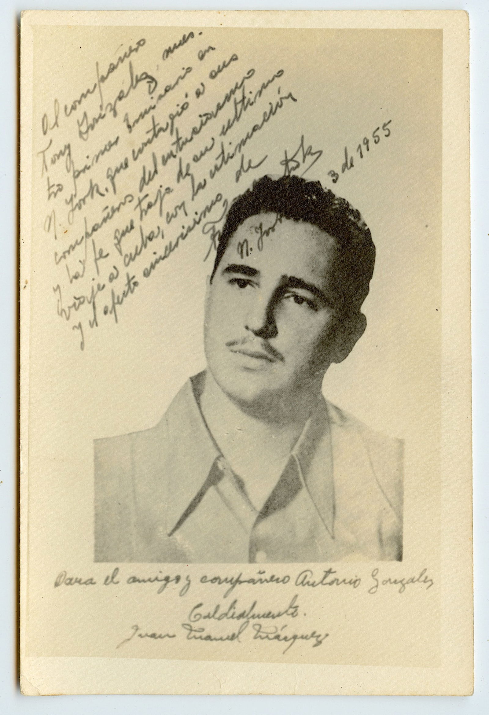 Signed Photo Fidel Castro from Juan Manuel Márquez to Tony González, 1955 (1 of 2)