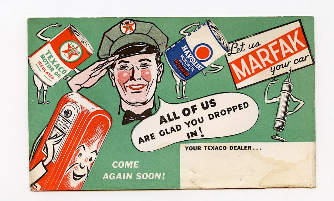 Vintage Advertising 1938 PC MARFAK Texaco - Havoline Motor Oil: This lot is coming from the estate of a collector in PBC. We have included a quality scan to show it's actual condition. This lot is located in Boca Raton, Fl and its shipment will be made directly by