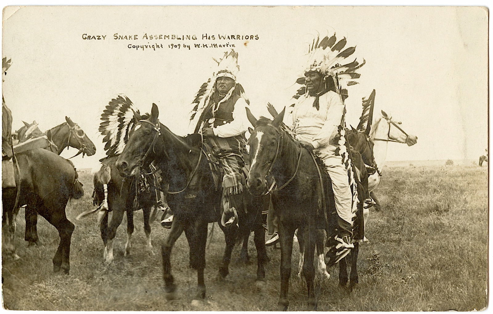 Vintage Real Photo Postcard Indians by W. H. Martin Ca. 1909: The provenance of this lot is from a quality collector in LA, California. We have included a quality scan to show it's actual condition. The dimensions of a vintage postcard are Approx. 5.5" x 3.5" (s