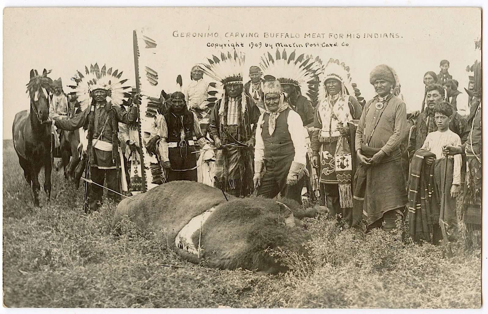 Vintage Real Photo Postcard Indians by W. H. Martin Ca. 1909: The provenance of this lot is from a quality collector in LA, California. We have included a quality scan to show it's actual condition. The dimensions of a vintage postcard are Approx. 5.5" x 3.5" (s