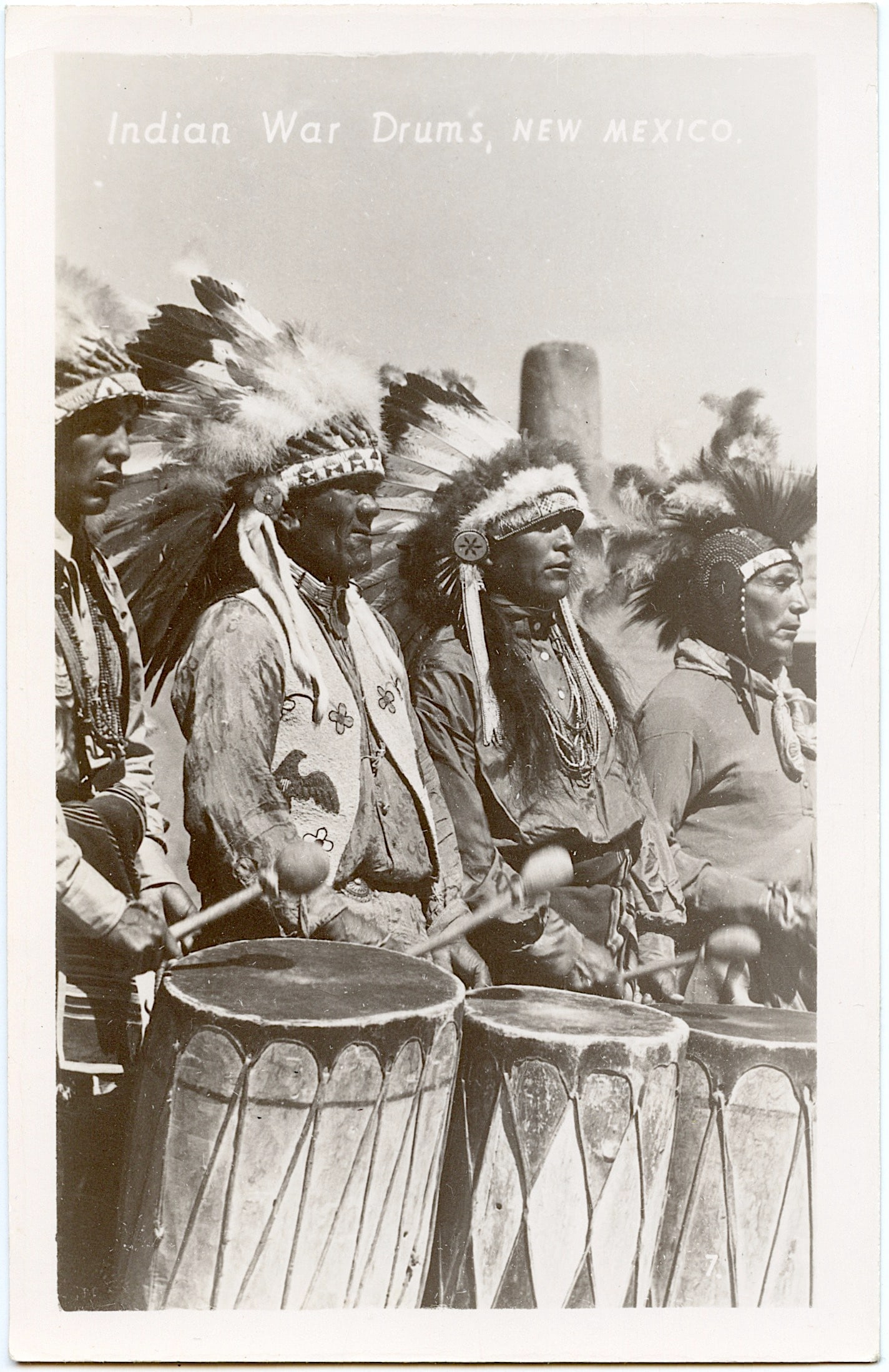 Vintage Real Photo Postcard Indian War Drums, NM: The provenance of this lot is from a quality collector in LA, California. We have included a quality scan to show it's actual condition. The dimensions of a vintage postcard are Approx. 5.5" x 3.5" (s