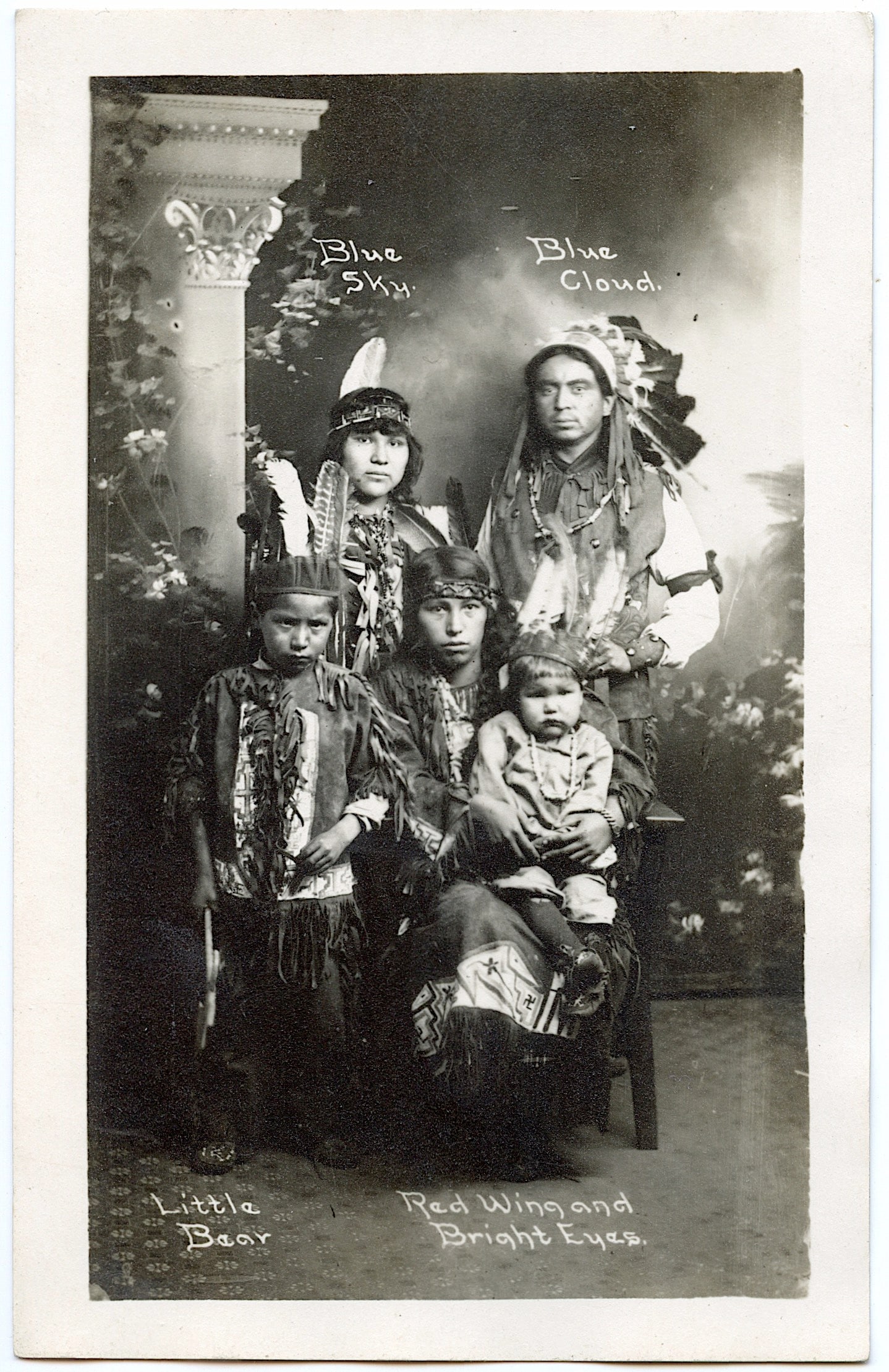 Vintage Real Photo Postcard Family Indian Named (1 of 2)